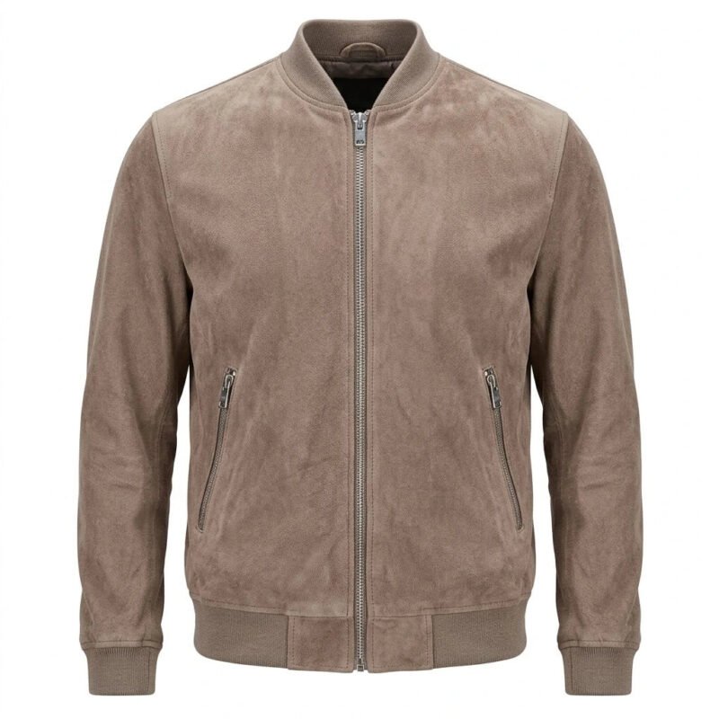 Brown Leather Bomber Jacket